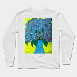 Blue Vase Bright Flowers Long Sleeve T-Shirt